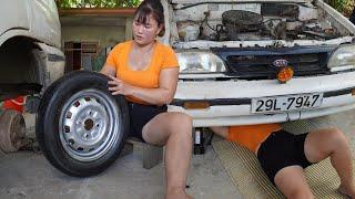 REPAIR RESTORATION REPLACE DAMAGED CAR. CHANGE TIRES AND CHANGE ENGINE OIL \ Blacksmith Girl