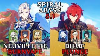 C1 Neuvillette Burnvape and Diluc Plunge | 5.1 Spiral Abyss Floor 12