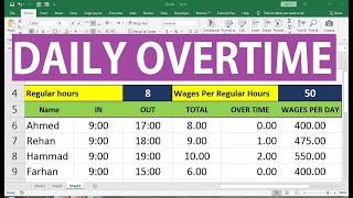 overtime Calculation formula in excel