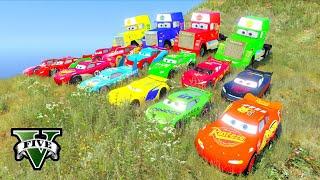 GTA 5 Spiderman Cars 3 DisneyCars Epic Lightning McQueen, Mack Truck Mega Ramp Jump In Water Ep.114