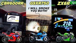 Honda CBR600RR ️ Suzuki GSX R750 ️ Kawasaki ZX6R | Top Speed Attempt 