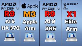 ryzen ai 9 hx 370 benchmark VS ryzen ai 9 365 vs Ryzen 8840 HS vs apple M3 MACBOOK AİR vs Intel155h