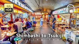 Japan - Tokyo Summer Night Walk from Shimbashi to Tsukiji [4K/HDR]