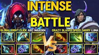 INTENSE HARD CARRY BATTLE | Global Right Click Arc Warden Vs. Crazy Glaives Speed Luna Dota 2