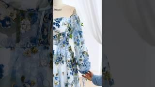 Making a corset long sleeves floral blue prom dress #sewing #wedding #prom #fashion #gown #couture