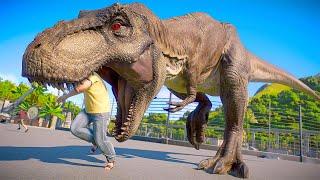 TYRANNOSAURUS REX VS ALL LARGE & MEDIUM CARNIVORES IN CITY – ISLA SORNA | Jurassic World Evolution 2