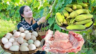 Last Sponge Gourd harvest for next planting, Mommy Chef Cook Yummy Sponge gourd with country style