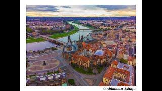 Dresden city, River Elbe, drone cinematic footage