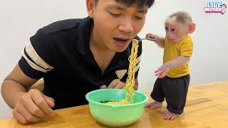 Monkey Lily's adorable reaction when dad is hungry