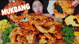 ASMR MUKBANG | SUPER CRISPY  FRIED SOFT SHELL CRABS  GUACAMOLE & TARTAR SAUCE & CHEESE SAUCE