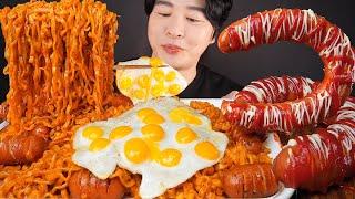 ASMR MUKBANG | SPICY FIRE NOODLES  KIELBASA SAUSAGE EGGS 까르보 불닭볶음면과 킬바사 소세지 먹방 EATING SOUNDS