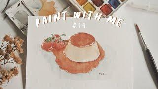 Watercolor Food Painting Creme Caramel Pudding | Paint With Me #04 | Indonesia