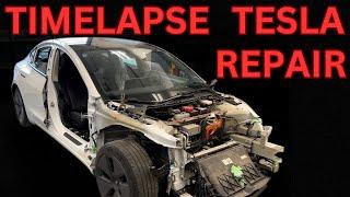 WRECKED TIMELAPSE TESLA MODEL 3 COLLISION REPAIR! (EXTREMELY SATISFYING)