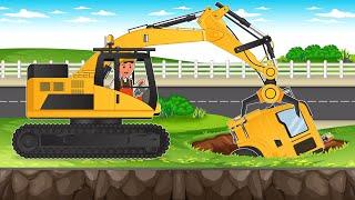 Repair of Sidewalk - Excavator rescues Truck with Hydraulic Hammer, Cyclop Loader | Construction