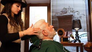 ASMR  LADY BARBER & IL TONSOR “the grandfather boss” #asmr #barbershop