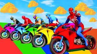 الأبطال الخارقين على القضبان دوامة قمع جسر  SPIDER MAN!on Motorcycle in Spiral Bridge Stunt Rid