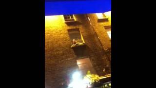 Drunk guy out a window