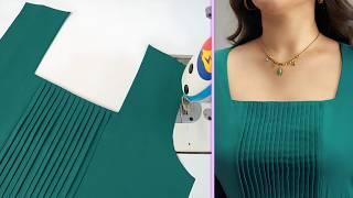 Easy way to cutting and stitching kurti neck design wi pin tucks | Sewing techniques for beginners