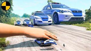 Big & Small Police Cars vs Giant Hand Slap  Beamng.Drive