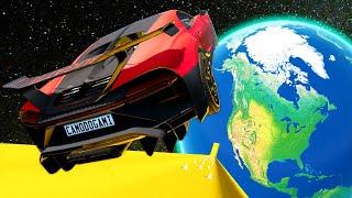 Using GIANT RAMPS to Jump Cars Over PLANETS in BeamNG Drive Mods!