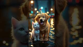 The Brave dog saves a Kitten from flood #dog #kitten #cute #rain #emotional #sad #flood #rain #party