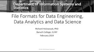 File Formats for Data Engineering Data Analytics and Data Science