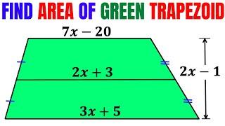 Calculate Area of the Green Trapezoid | Trapezium | Important Geometry and Algebra skills explained