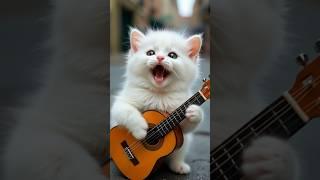 Fluffy kitten guitar solo! Cutest street musician ever!   #shorts