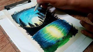 FOREST SCENERY DRAWING USING OIL PASTELS / Basic Coloring Tutorial for Beginners - Step by Step