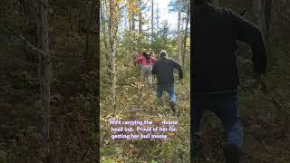 Break trail my love  @TheNagotailFamily carrying moose head out of bush #moosehunting #moosemafia