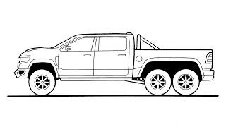 How To Draw A 6X6 Pick-up Truck - Hennessey MAMMOTH Ram 1500 TRX 6x6