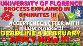 UNIVERSITY OF FLORENCE APPLICATION PROCESS IN 6 MINUTES | 1 INTAKE DEADLINE 4 FEBRUARY | MUST APPLY