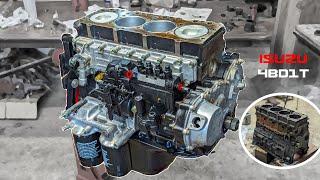 Excavator engine rebuild: short block assembly (Hitachi EX120-2/Isuzu 4BD1T)