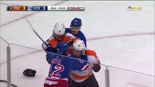 Jakub Voracek And Nolan Patrick go after Brendan Smith after big hit Philadelphia Flyers at Rangers