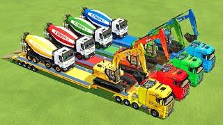 TRANSPORTING EXCAVATOR, DUMP TRUCK, BULLDOZER, POLICE CARS TO GARAGE WITH MAN TRUCK - FS22