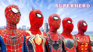 5 RED SPIDER-MAN Bros || No No No , Today is RED COLOR DAY !! ( Red Food , Red Nerf Gun ... )