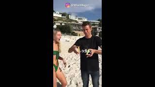 Fun magic tricks with girls at the beach