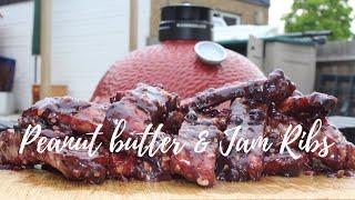 How to cook ribs hot and fast on the kamado joe Classic 2 with a peanut butter and jam glaze.