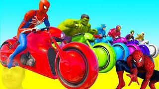 SPIDERMAN CARS Racing Challenge on MULTI Rampa ! SUPERHERO HULK Goku Motos BIKE JET SKI Race - GTA 5