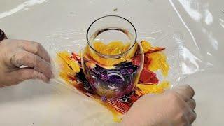 Easy, beautiful alcohol ink vase with plastic wrap