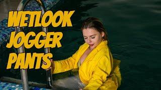 Sharon's Wetlook Fashion: Bold Yellow Blazer Meets Playful Pool Style