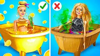 EXTREME DOLL MAKEOVER CHALLENGE  Riche vs Poor Edition!  Incredible DIY Ideas by 123 GO!