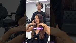 First ever women’s haircut ‍️ #vinnievu #barbertahls #womenshaircut #transformation #funnybarber