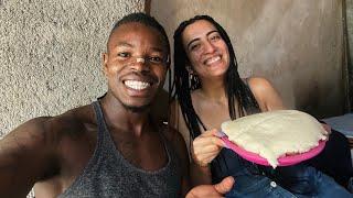 My dad teaches my girlfriend how to cook Ugali for the first time!