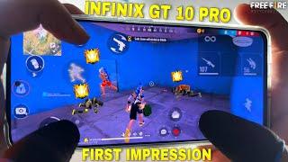 infinix GT 10 pro 5g first impersonation and free fire gameplay test game turbo solo vs squad 27 kil