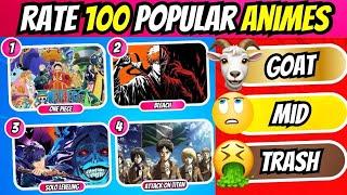 RATE 100 ANIMES  | Rate 100 Popular Animes  #animequiz