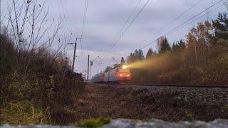 Облачно-туманный вечер на перегоне Бекасово-1 - Пожитково, движение поездов на БМО. Часть 2