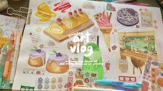 art vlog  easy watercolor food art, painting cafe desserts ️