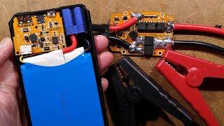 Inside a combined power bank and jump starter