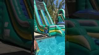 Water slide into pool! Oops